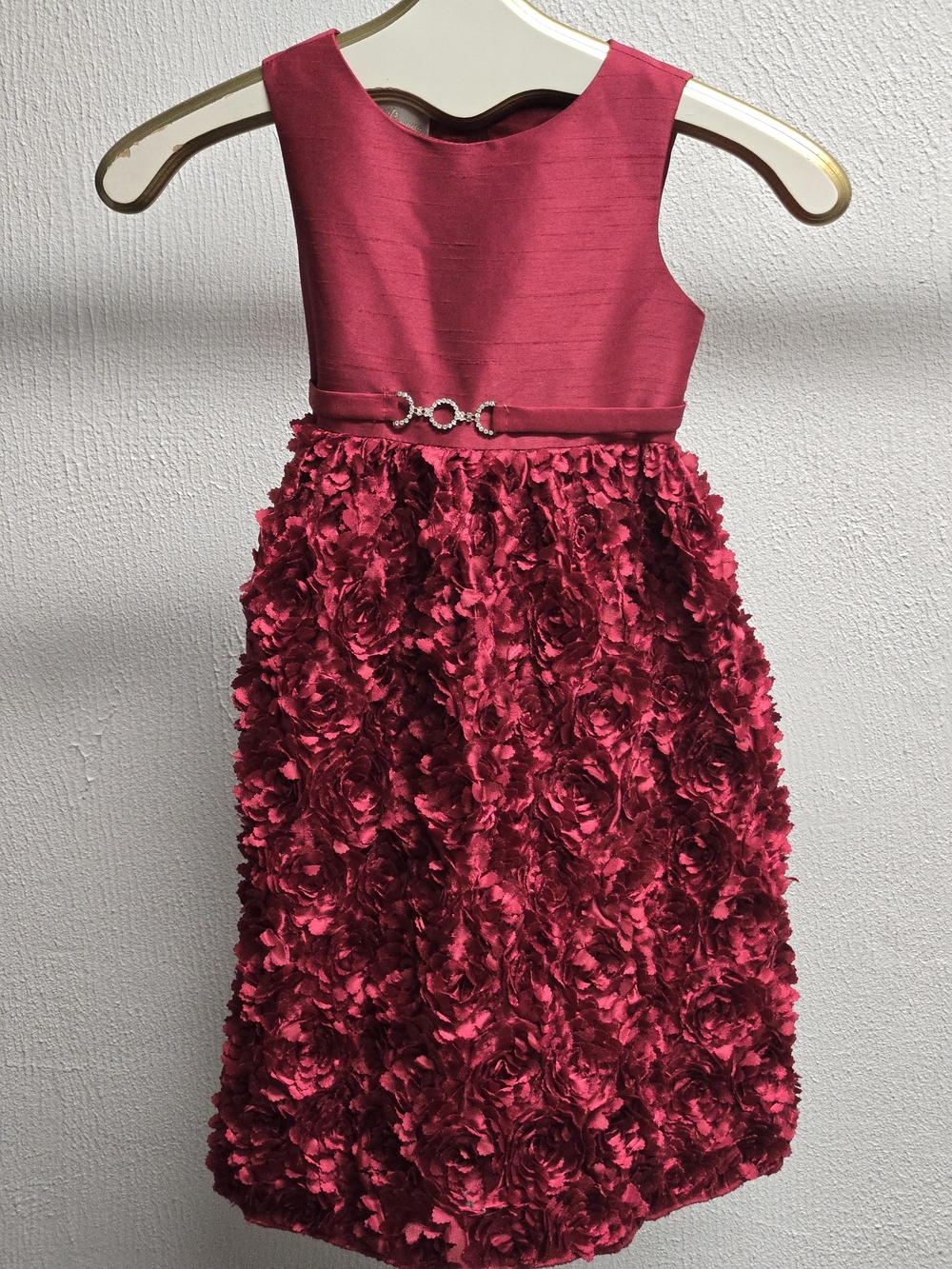 Girls Maroon Floral Rosette Party Dress-Flower Girl